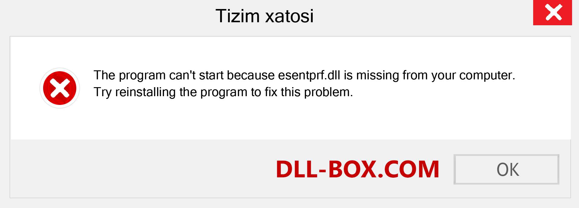 esentprf.dll fayli yo'qolganmi?. Windows 7, 8, 10 uchun yuklab olish - Windowsda esentprf dll etishmayotgan xatoni tuzating, rasmlar, rasmlar